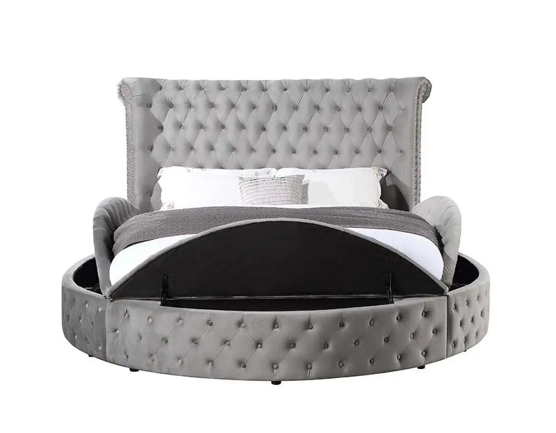 Alia Queen Bed, Gray Velvet iHome Studio