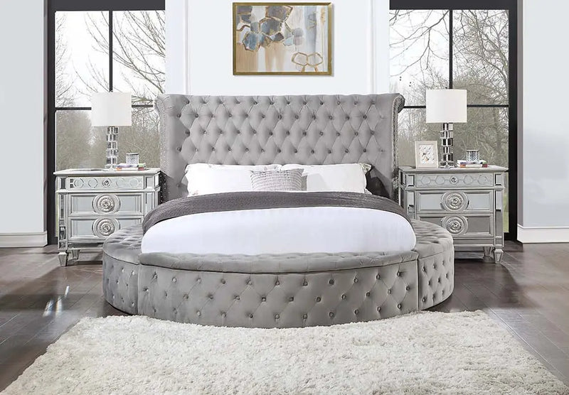 Alia Queen Bed, Gray Velvet iHome Studio