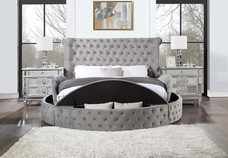 Alia Queen Bed, Gray Velvet iHome Studio