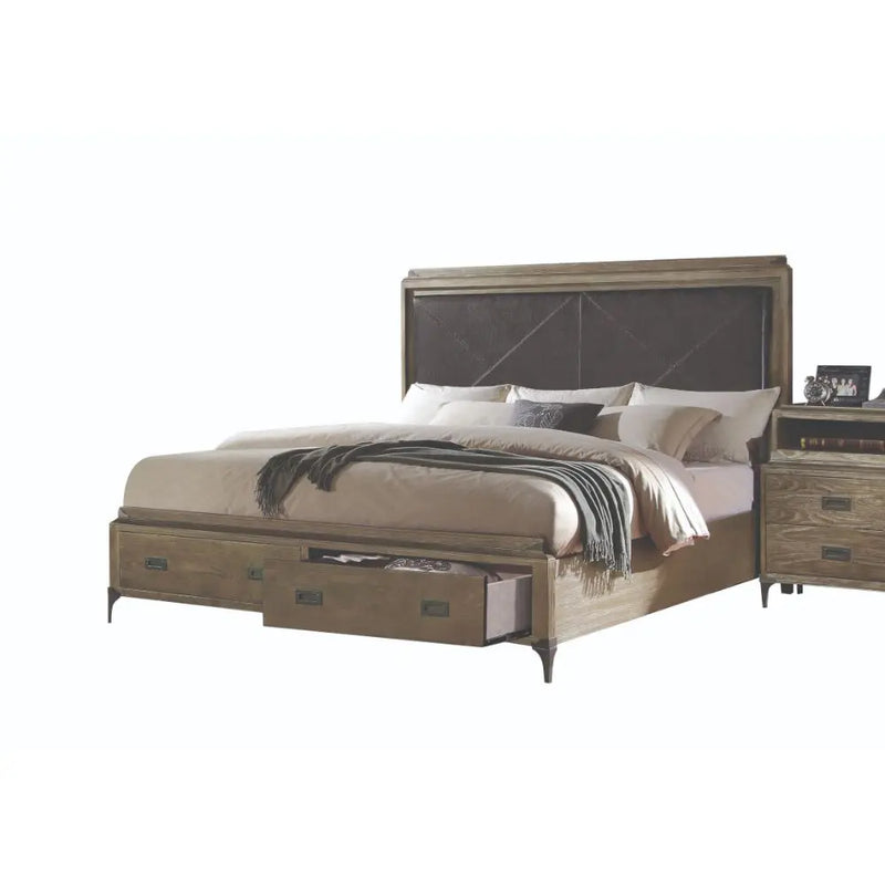 Alina King Bed w/Two Front Drawer, Weather Oak iHome Studio