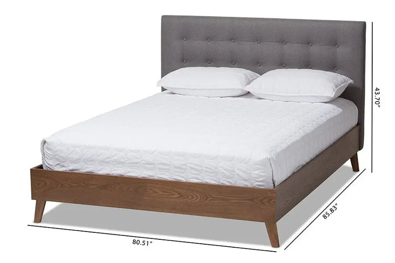 Alinia Grey Fabric Upholstered Walnut Wood Platform Bed (King) iHome Studio