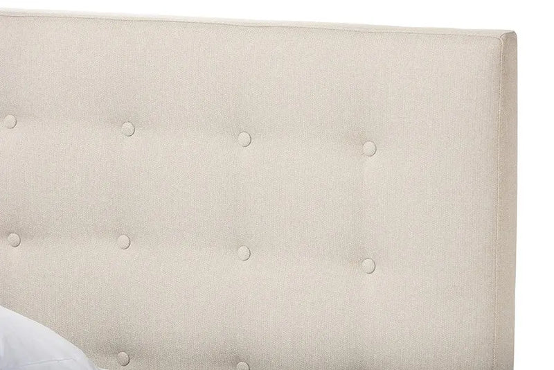 Alinia Light Beige Fabric Platform Bed w/Button Tufted Headboard (Queen) iHome Studio