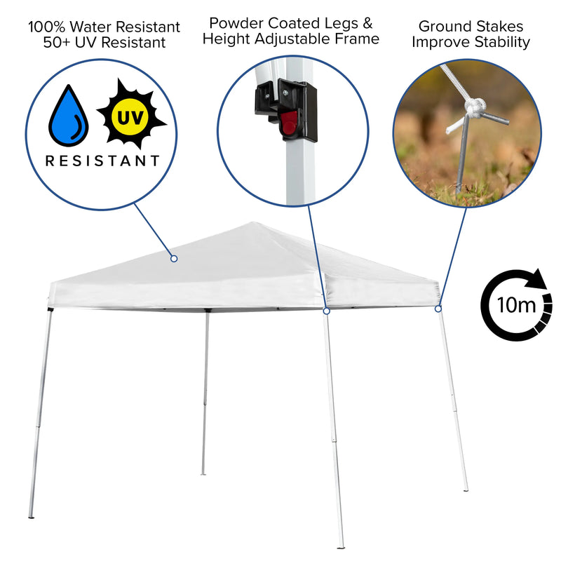 Allyson 8'x8' White Outdoor Pop Up Event Slanted Leg Canopy Tent w/Carry Bag iHome Studio