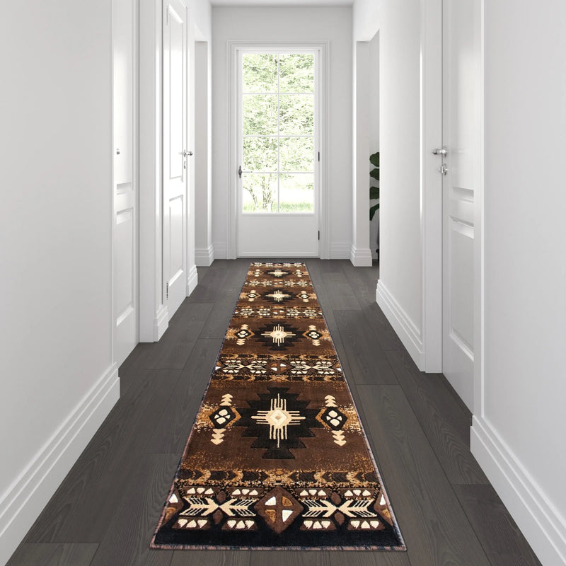 Angie Collection 2' x 10' Chocolate Traditional Southwestern Style Area Rug - Olefin Fibers with Jute Backing iHome Studio