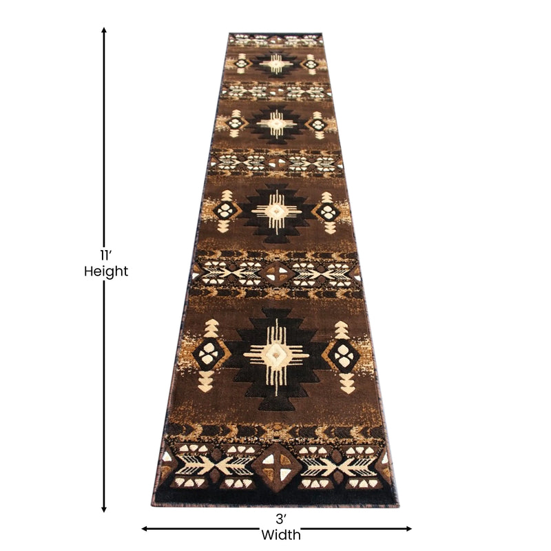 Angie Collection 2' x 10' Chocolate Traditional Southwestern Style Area Rug - Olefin Fibers with Jute Backing iHome Studio