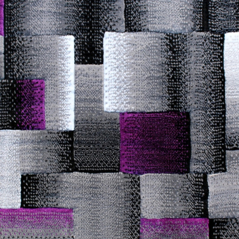 Angie Collection 2' x 10' Purple Color Blocked Area Rug - Olefin Rug with Jute Backing iHome Studio