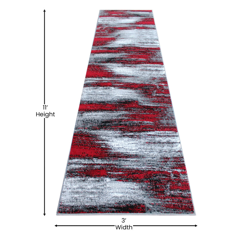 Angie Collection 2' x 10' Red Abstract Area Rug - Olefin Rug with Jute Backing iHome Studio