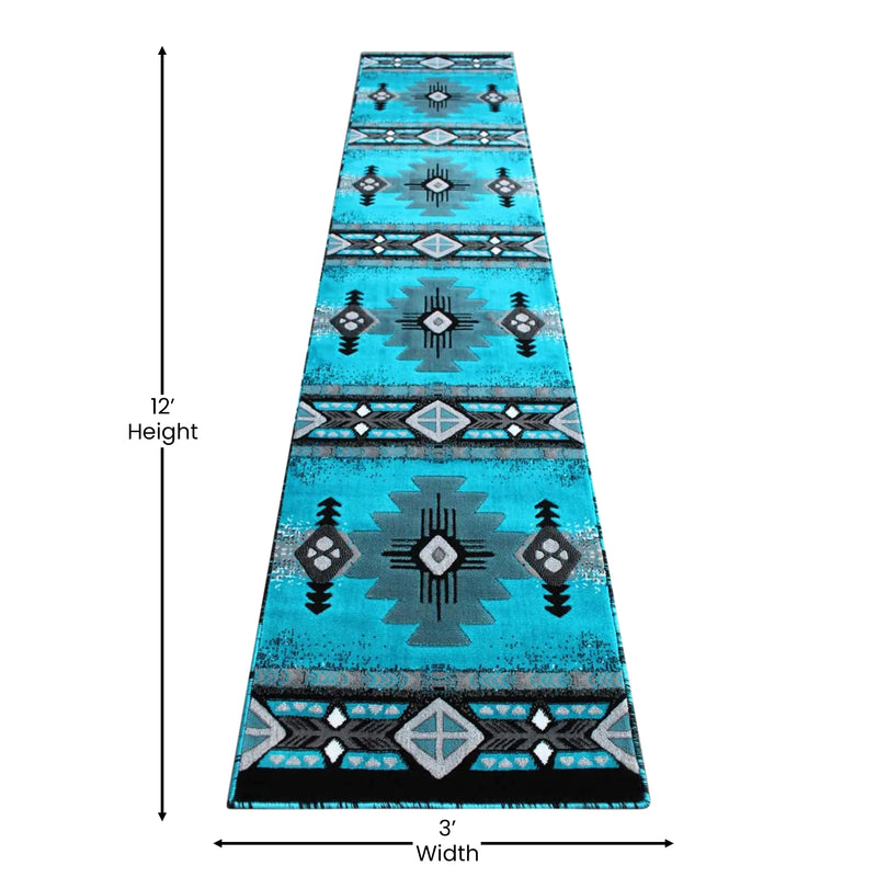 Angie Collection 2' x 11' Turquoise Traditional Southwestern Style Area Rug - Olefin Fibers with Jute Backing iHome Studio