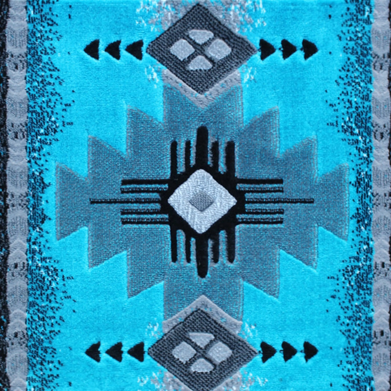 Angie Collection 2' x 11' Turquoise Traditional Southwestern Style Area Rug - Olefin Fibers with Jute Backing iHome Studio