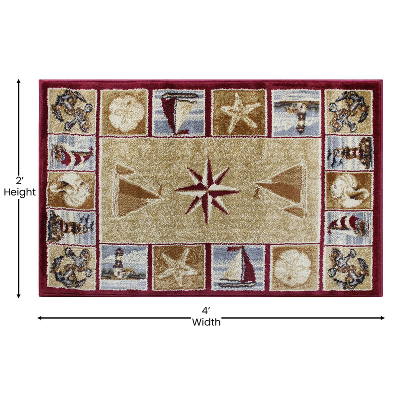 Angie Collection 2' x 3' Beige Nautical Area Rug with Jute Backing iHome Studio