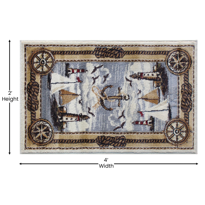 Angie Collection 2' x 3' Beige Nautical Themed Area Rug with Jute Backing iHome Studio