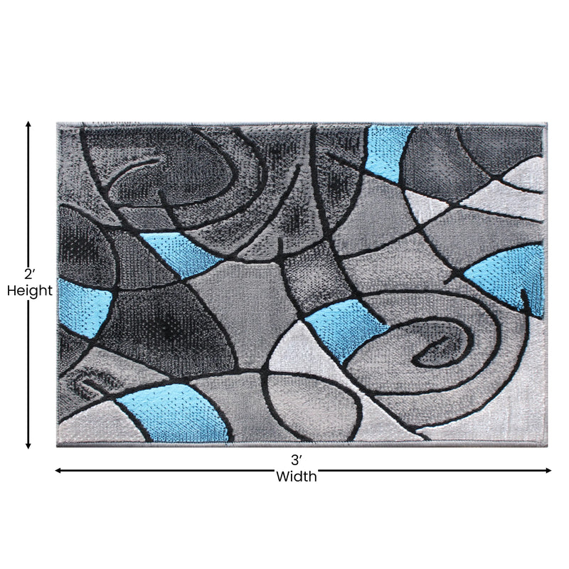 Angie Collection 2' x 3' Blue Abstract Pattern Area Rug - Olefin Rug with Jute Backing iHome Studio