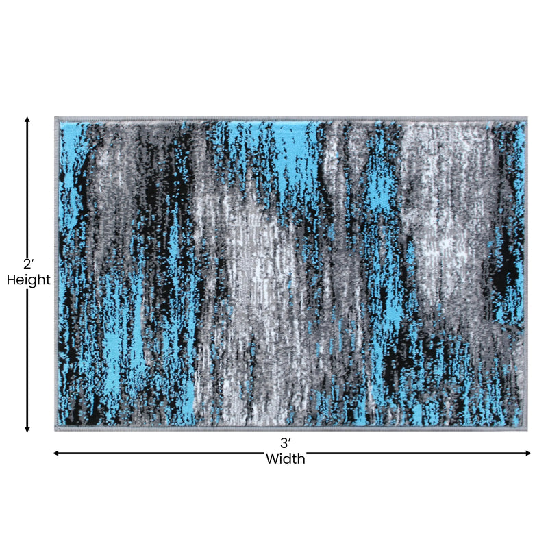 Angie Collection 2' x 3' Blue Abstract Scraped Area Rug - Olefin Rug with Jute Backing iHome Studio