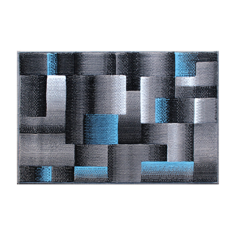 Angie Collection 2' x 3' Blue Color Blocked Area Rug - Olefin Rug with Jute Backing iHome Studio