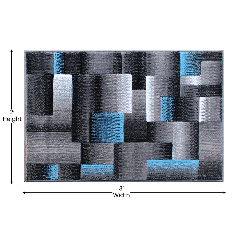 Angie Collection 2' x 3' Blue Color Blocked Area Rug - Olefin Rug with Jute Backing iHome Studio