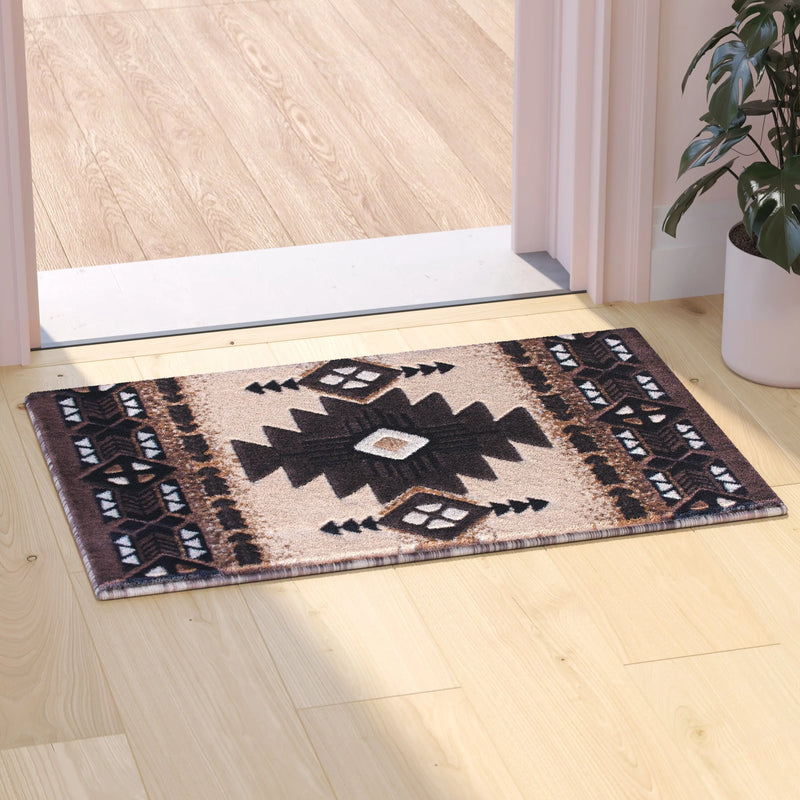 Angie Collection 2' x 3' Brown Traditional Southwestern Style Area Rug - Olefin Fibers with Jute Backing iHome Studio