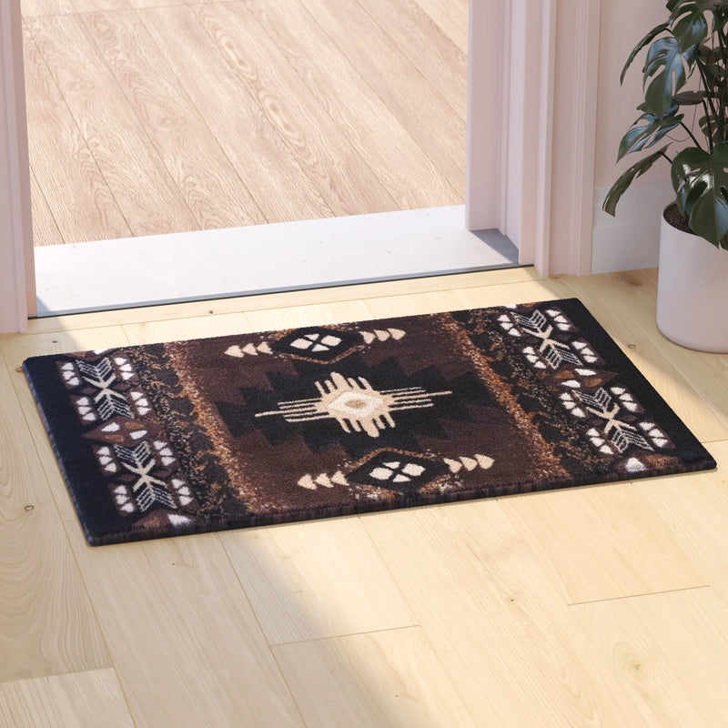 Angie Collection 2' x 3' Chocolate Traditional Southwestern Style Area Rug - Olefin Fibers with Jute Backing iHome Studio