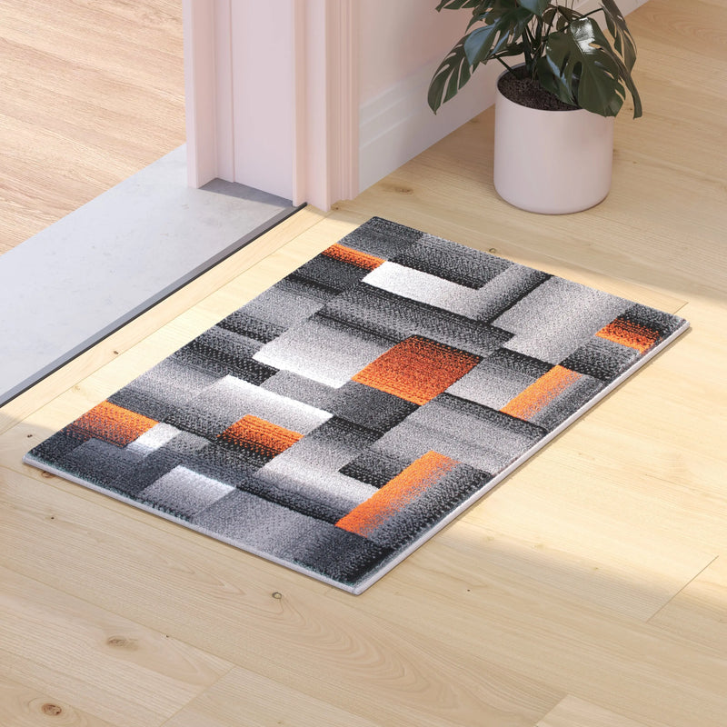 Angie Collection 2' x 3' Orange Color Blocked Area Rug - Olefin Rug with Jute Backing iHome Studio