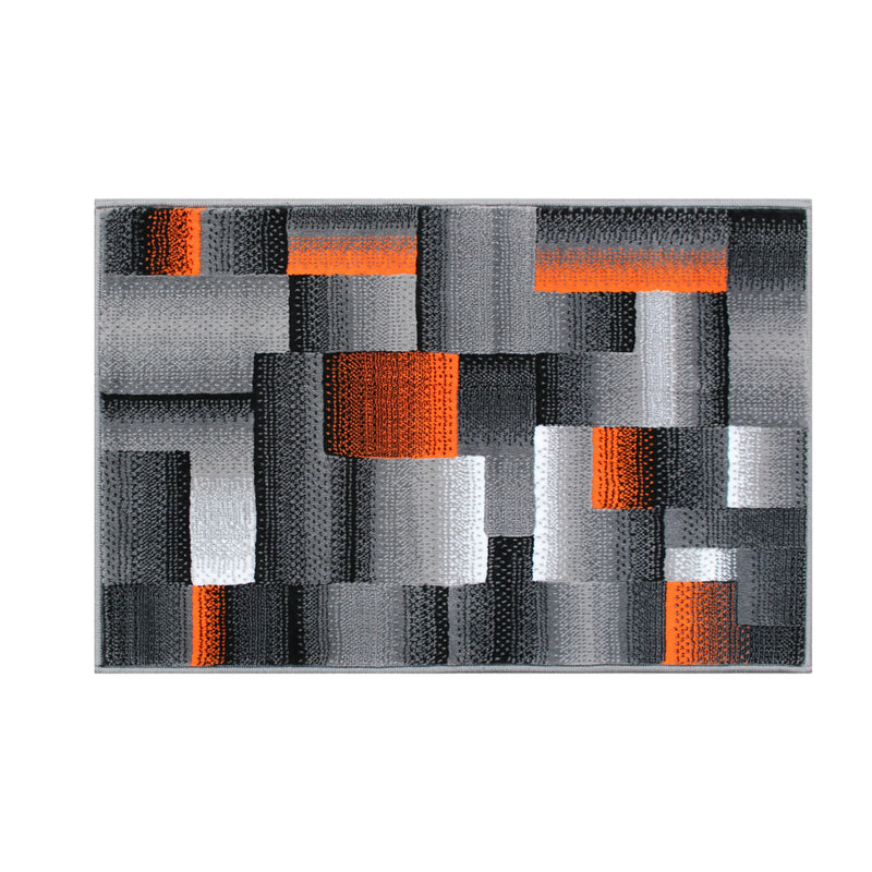 Angie Collection 2' x 3' Orange Color Blocked Area Rug - Olefin Rug with Jute Backing iHome Studio