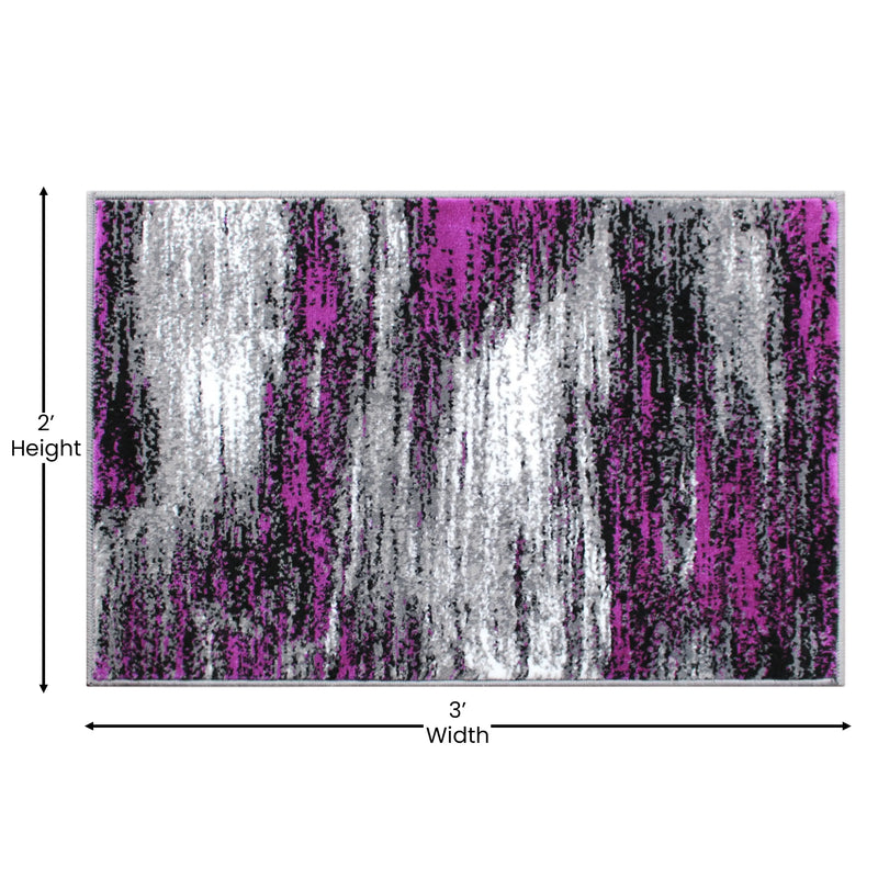 Angie Collection 2' x 3' Purple Abstract Scraped Area Rug - Olefin Rug with Jute Backing iHome Studio