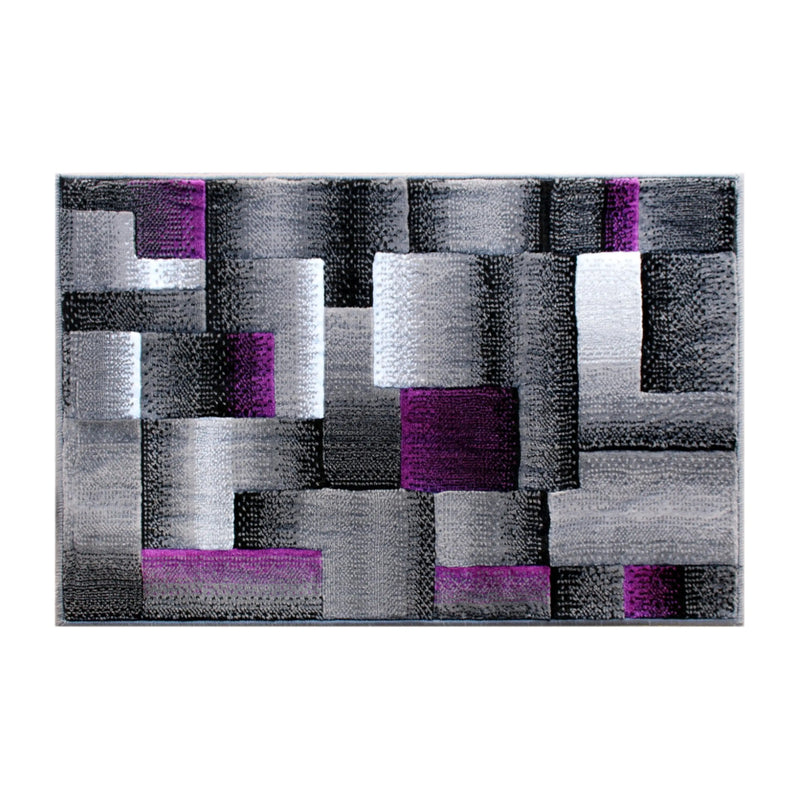 Angie Collection 2' x 3' Purple Color Blocked Area Rug - Olefin Rug with Jute Backing iHome Studio