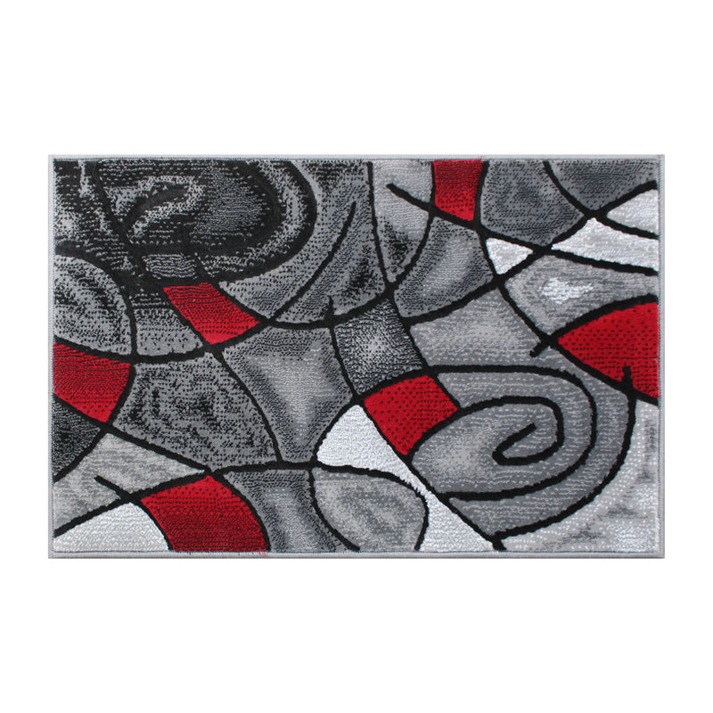 Angie Collection 2' x 3' Red Abstract Pattern Area Rug - Olefin Rug with Jute Backing iHome Studio