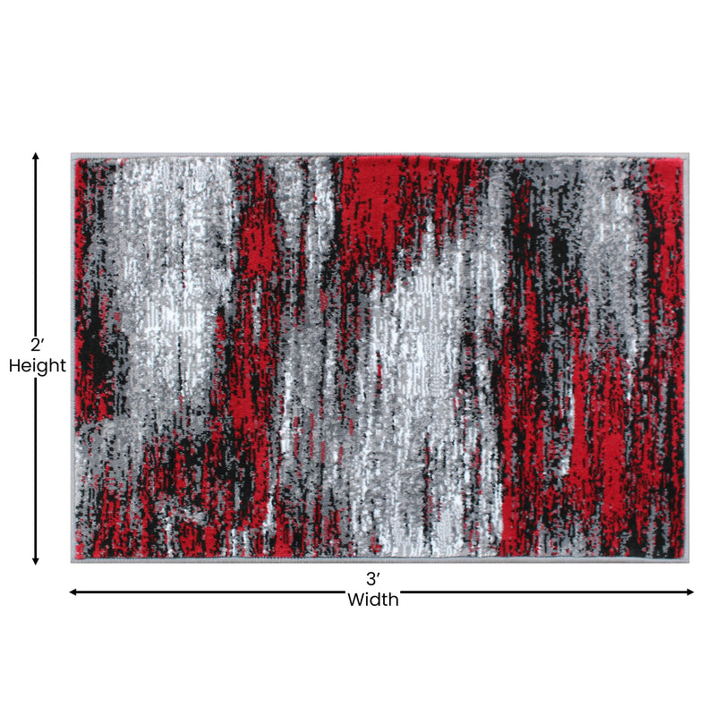 Angie Collection 2' x 3' Red Abstract Scraped Area Rug - Olefin Rug with Jute Backing iHome Studio
