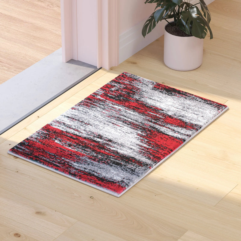 Angie Collection 2' x 3' Red Abstract Scraped Area Rug - Olefin Rug with Jute Backing iHome Studio