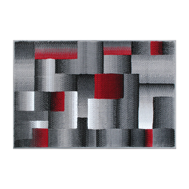 Angie Collection 2' x 3' Red Color Blocked Area Rug - Olefin Rug with Jute Backing iHome Studio