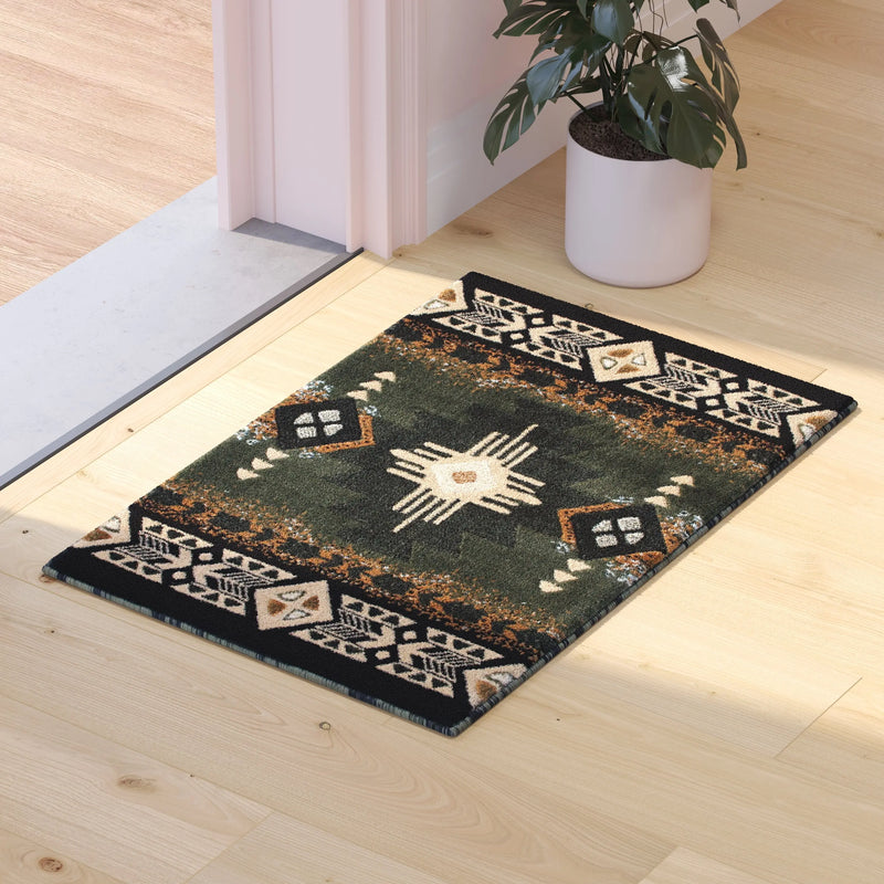 Angie Collection 2' x 3' Sage Traditional Southwestern Style Area Rug - Olefin Fibers with Jute Backing iHome Studio