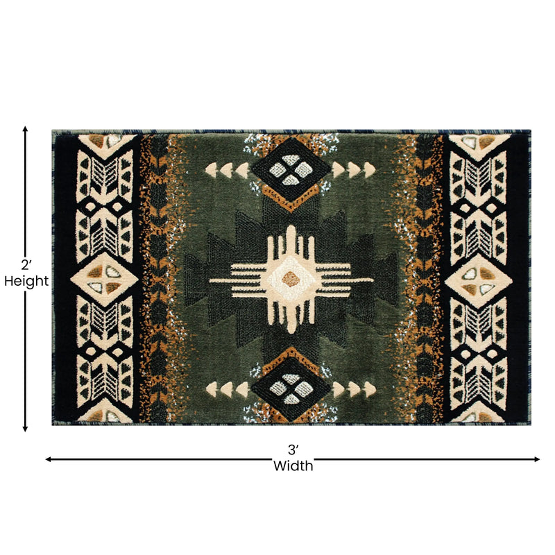 Angie Collection 2' x 3' Sage Traditional Southwestern Style Area Rug - Olefin Fibers with Jute Backing iHome Studio