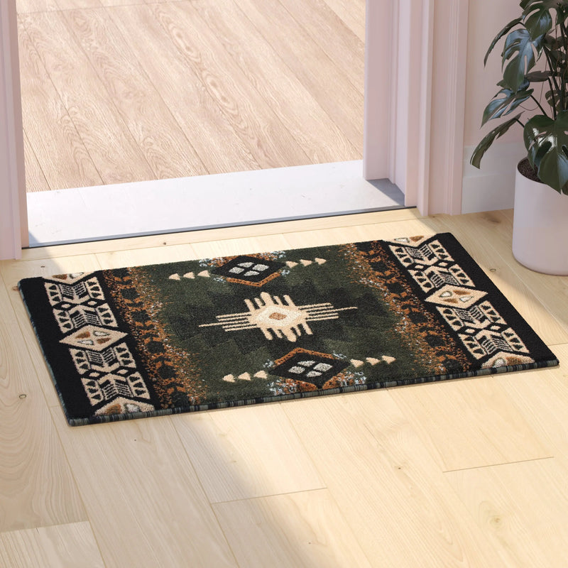 Angie Collection 2' x 3' Sage Traditional Southwestern Style Area Rug - Olefin Fibers with Jute Backing iHome Studio