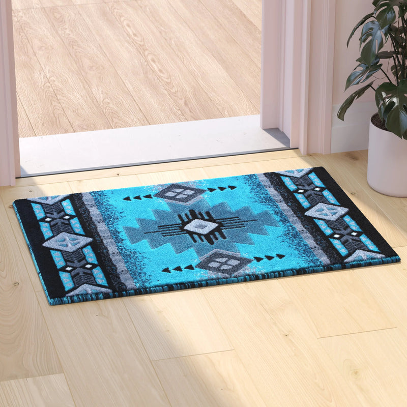 Angie Collection 2' x 3' Turquoise Traditional Southwestern Style Area Rug - Olefin Fibers with Jute Backing iHome Studio
