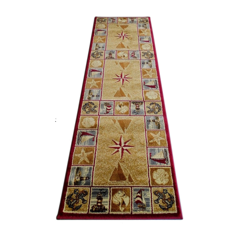 Angie Collection 2' x 7' Beige Nautical Area Rug with Jute Backing iHome Studio