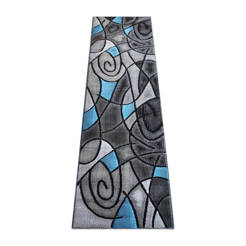 Angie Collection 2' x 7' Blue Abstract Area Rug - Olefin Rug with Jute Backing iHome Studio