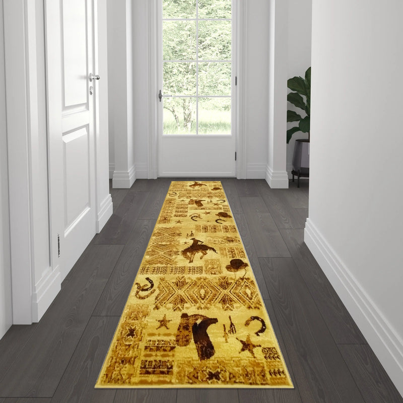 Angie Collection 2' x 7' Brown Western Inspired Runner Area Rug for Indoor Use iHome Studio