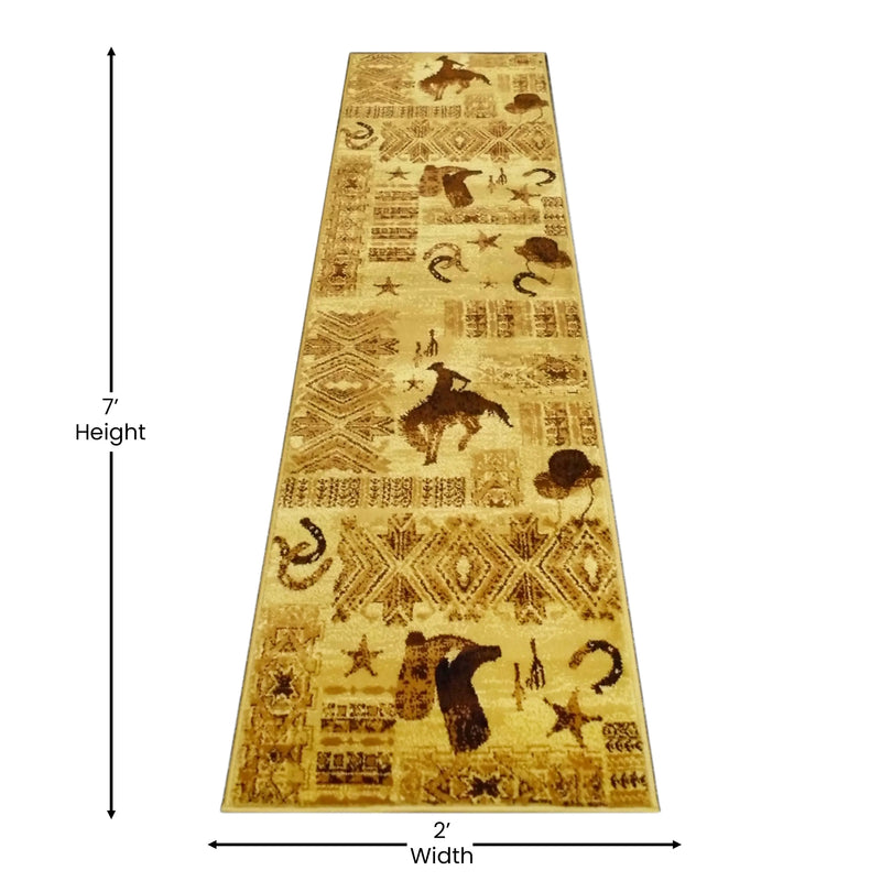 Angie Collection 2' x 7' Brown Western Inspired Runner Area Rug for Indoor Use iHome Studio
