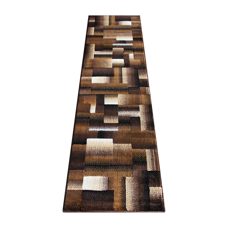 Angie Collection 2' x 7' Chocolate Color Blocked Area Rug - Olefin Rug with Jute Backing iHome Studio