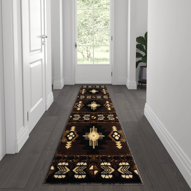 Angie Collection 2' x 7' Chocolate Traditional Southwestern Style Area Rug - Olefin Fibers with Jute Backing iHome Studio