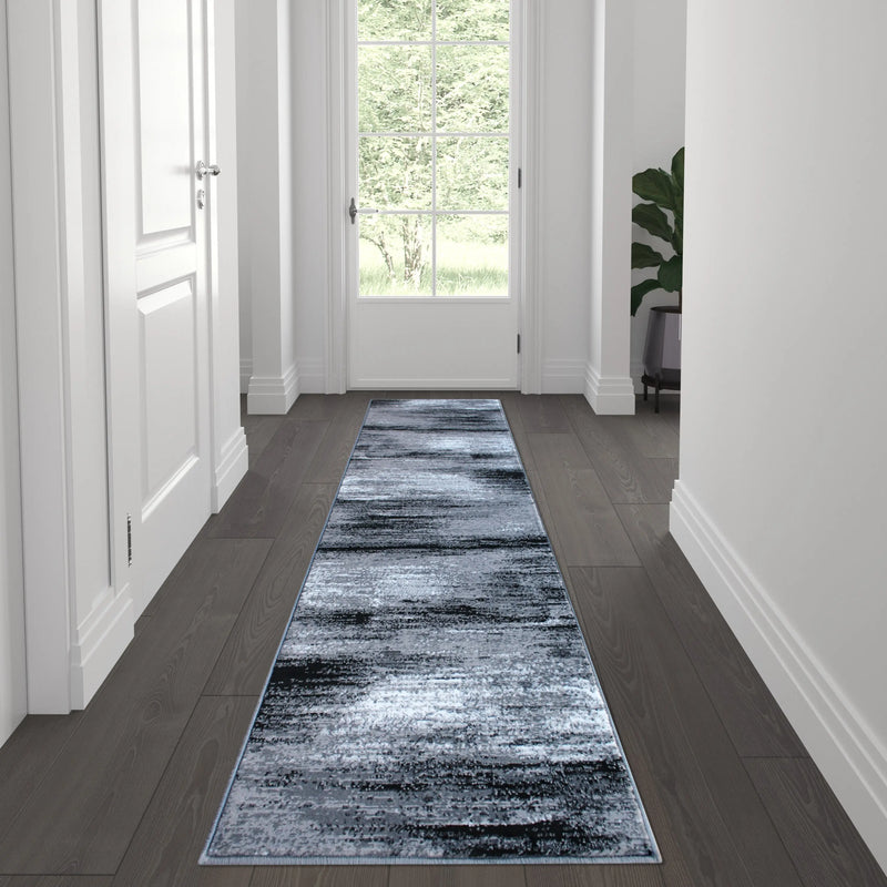 Angie Collection 2' x 7' Gray Abstract Area Rug - Olefin Rug with Jute Backing iHome Studio