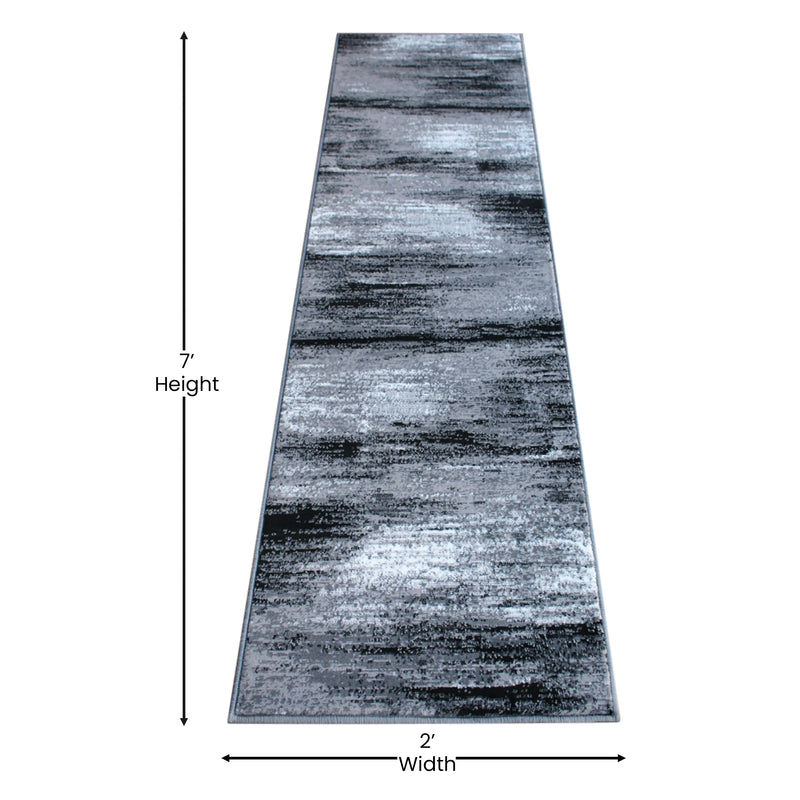 Angie Collection 2' x 7' Gray Abstract Area Rug - Olefin Rug with Jute Backing iHome Studio