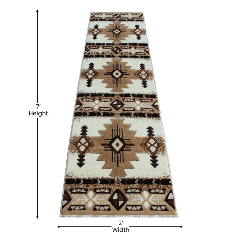 Angie Collection 2' x 7' Ivory Traditional Southwestern Style Area Rug - Olefin Fibers with Jute Backing iHome Studio