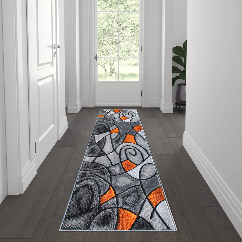Angie Collection 2' x 7' Orange Abstract Area Rug - Olefin Rug with Jute Backing iHome Studio