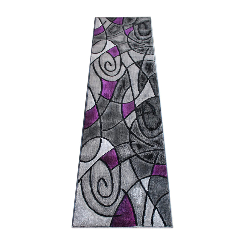 Angie Collection 2' x 7' Purple Abstract Area Rug - Olefin Rug with Jute Backing iHome Studio