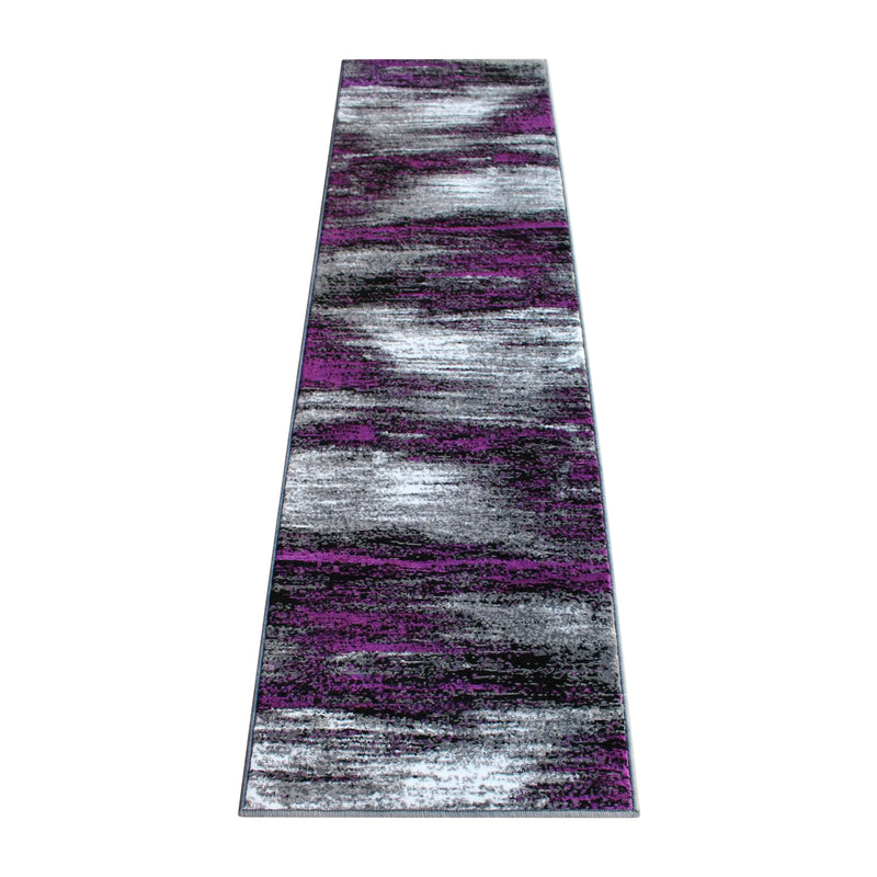 Angie Collection 2' x 7' Purple Brush Abstract Area Rug - Olefin Rug with Jute Backing iHome Studio