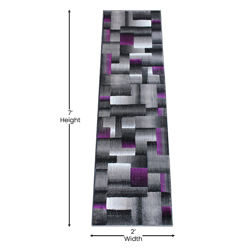 Angie Collection 2' x 7' Purple Color Blocked Area Rug - Olefin Rug with Jute Backing iHome Studio