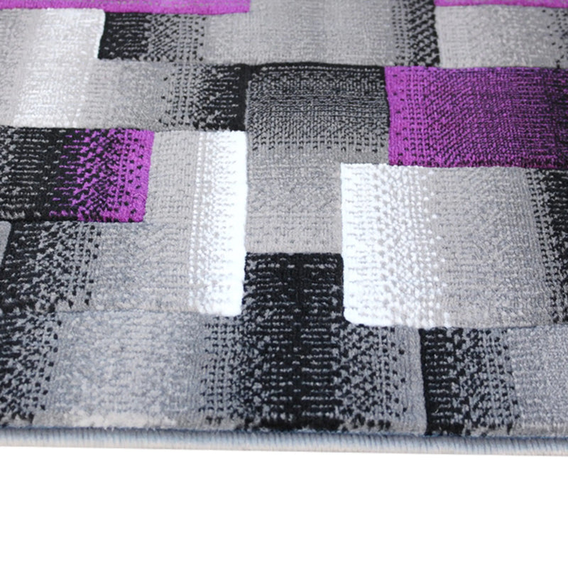 Angie Collection 2' x 7' Purple Color Blocked Area Rug - Olefin Rug with Jute Backing iHome Studio