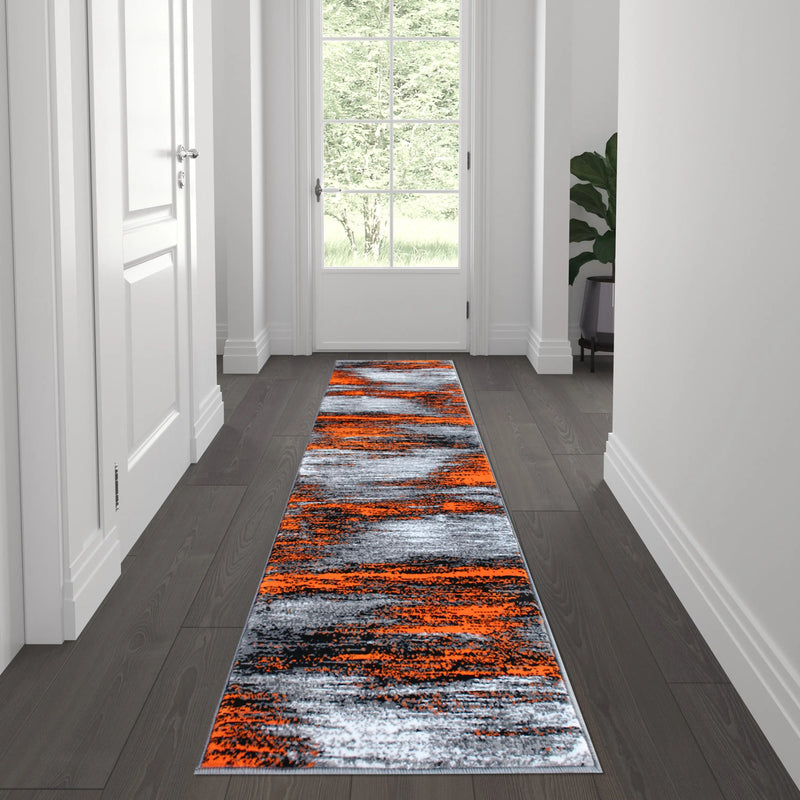 Angie Collection 2' x 7' Red Brush Abstract Area Rug - Olefin Rug with Jute Backing iHome Studio