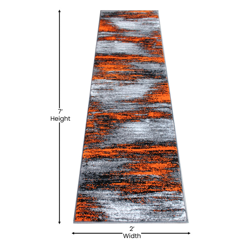 Angie Collection 2' x 7' Red Brush Abstract Area Rug - Olefin Rug with Jute Backing iHome Studio