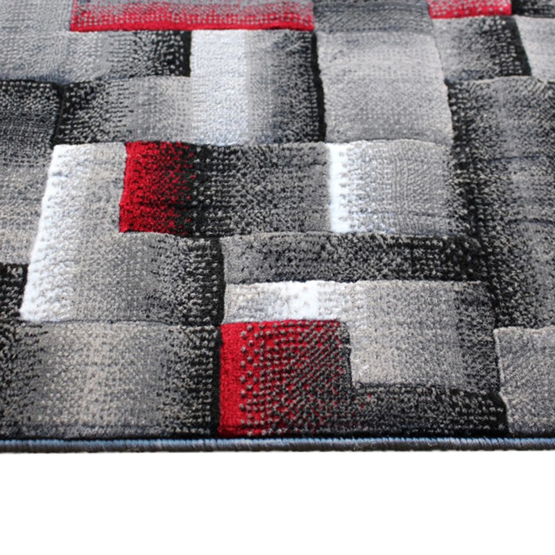 Angie Collection 2' x 7' Red Color Blocked Area Rug - Olefin Rug with Jute Backing iHome Studio